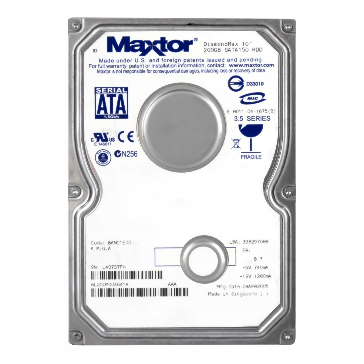Maxtor 200GB 7.2K 8MB Sata 3.5'' 6L200M0
