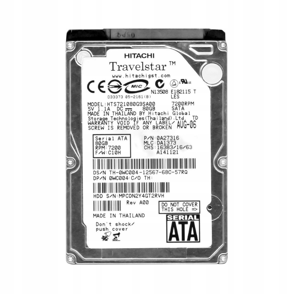 80GB 7,2K 8MB Sata 2,5'' HTS721080G9SA00