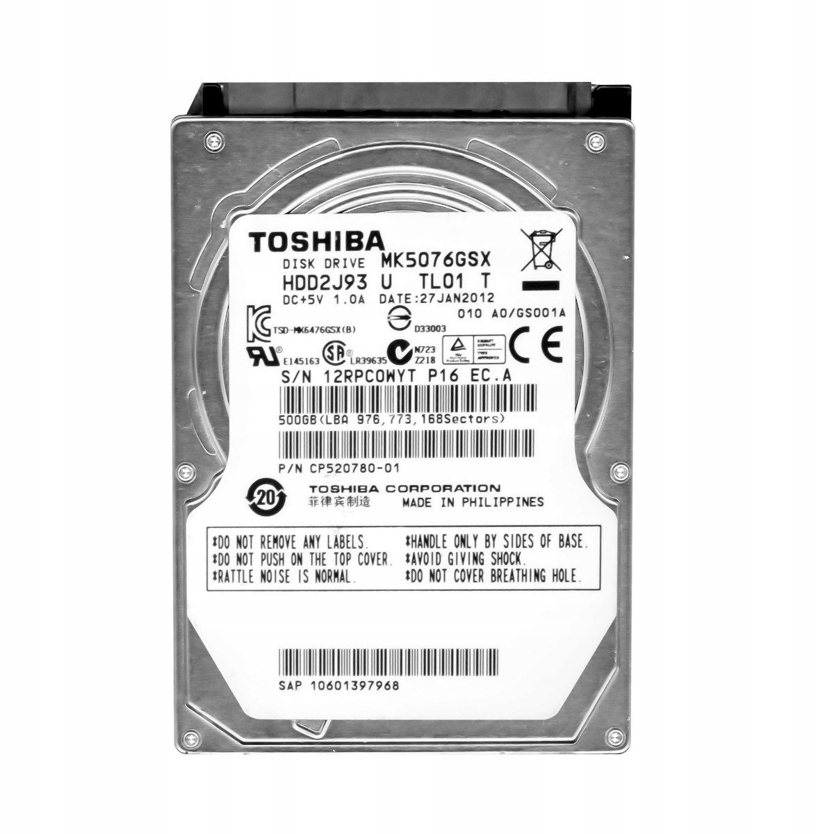 Toshiba 500GB 5,4K 8MB Sata II 2,5'' MK5076GSX