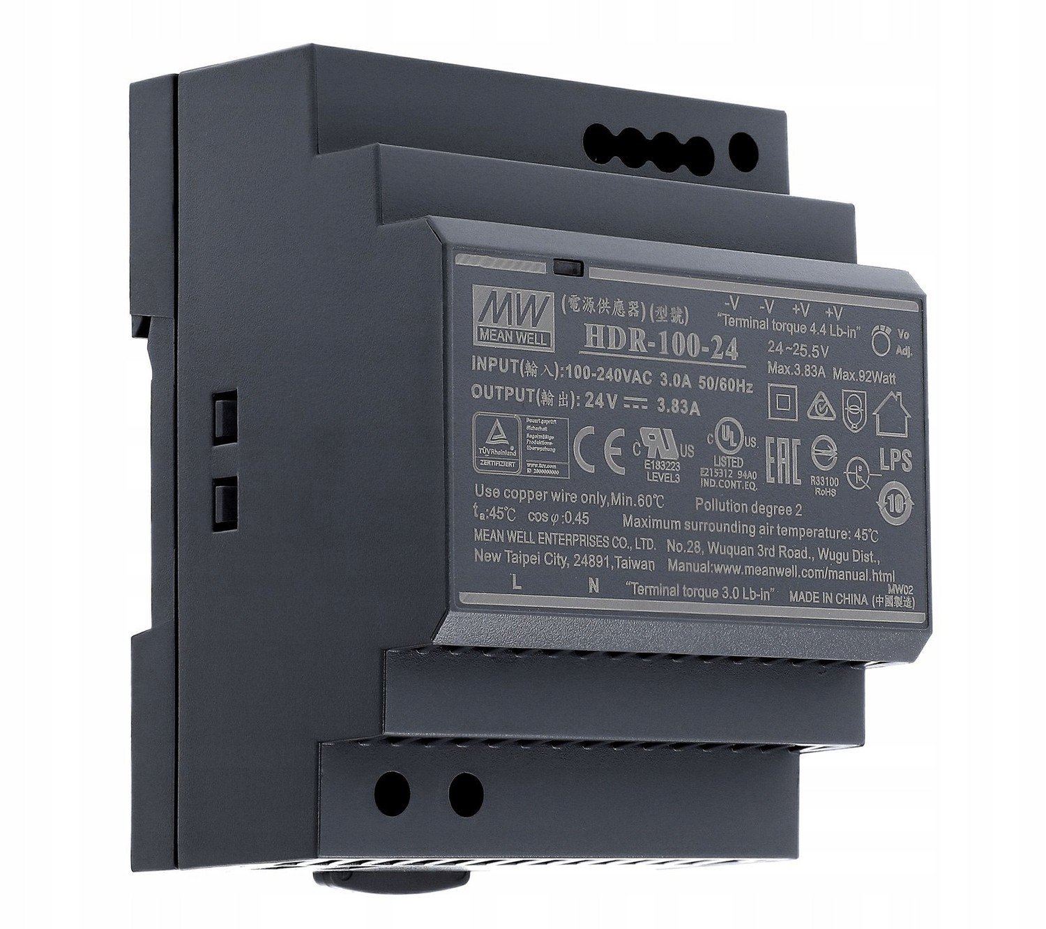 Napájecí Zdroj Din 24V 3,83A 92W Mean Well HDR-100-24
