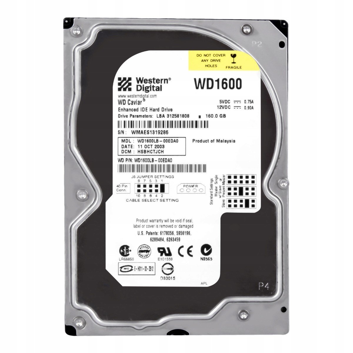 Wd Caviar 160GB 7,2K 2MB Ata 3,5'' WD1600LB-00EDA0