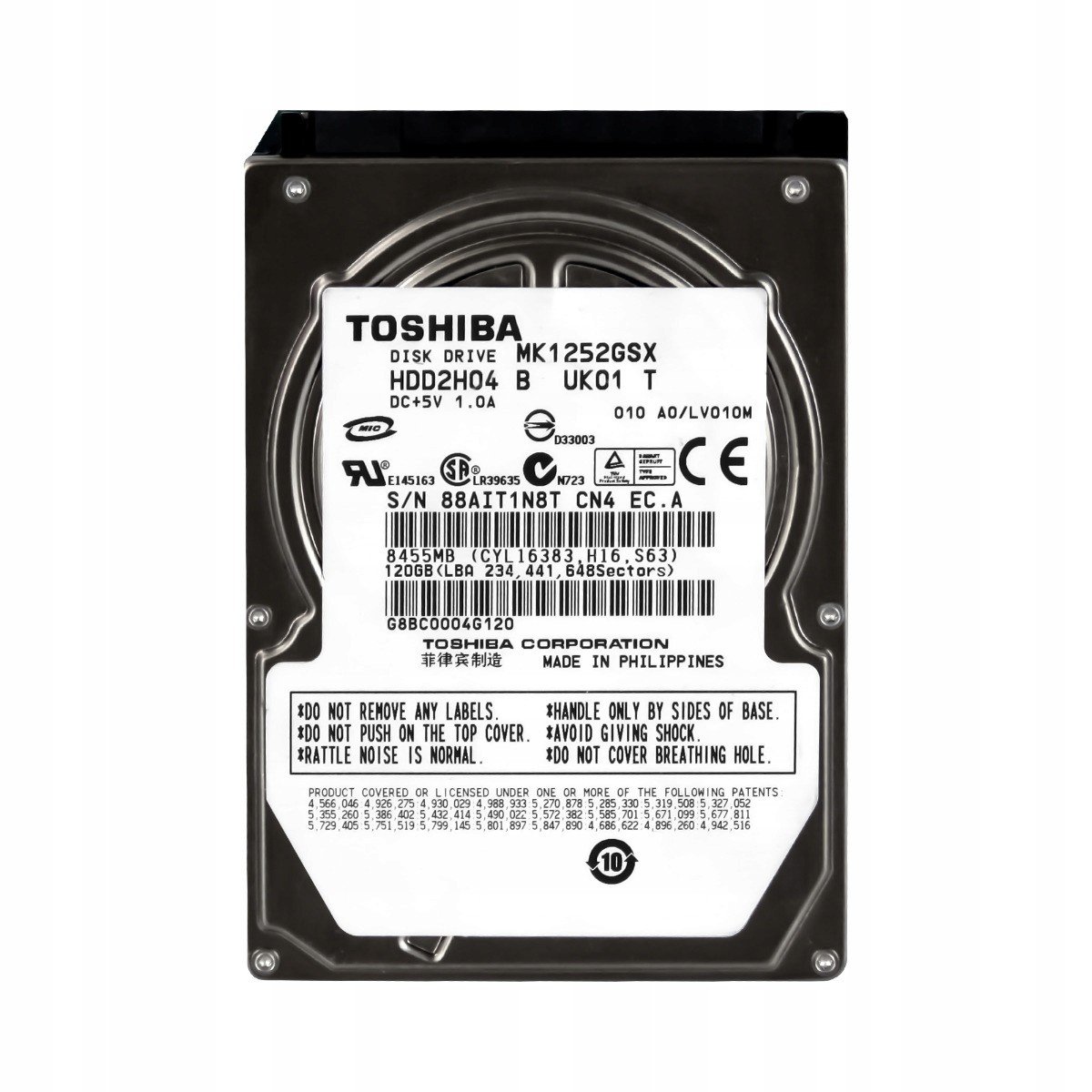 Toshiba 120GB 5,4K 8MB Sata II 2,5'' MK1252GSX