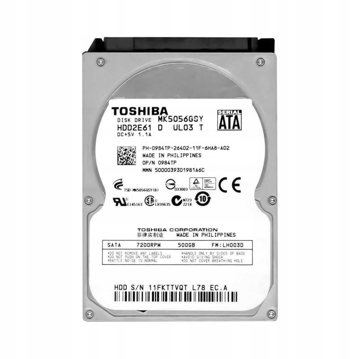 Toshiba 500GB 7.2K 16MB Sata II 2.5'' MK5056GSY