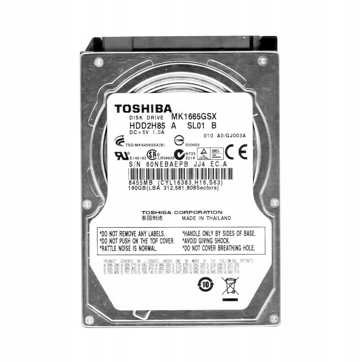 Toshiba 160GB Sata II 5,4K 8MB 2,5'' MK1665GSX