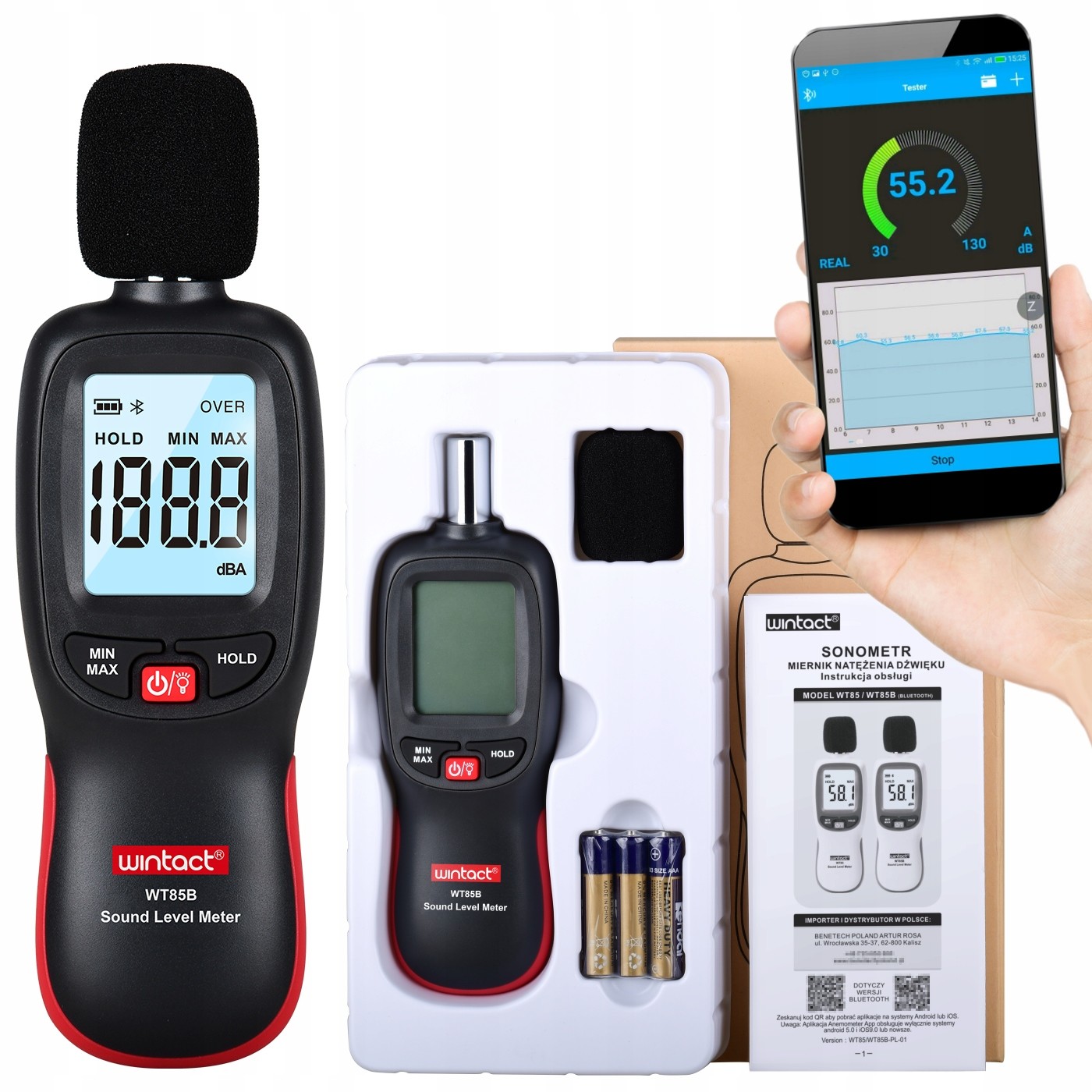 Decybelometr Sonometr Bluetooth Aplikace na tel.