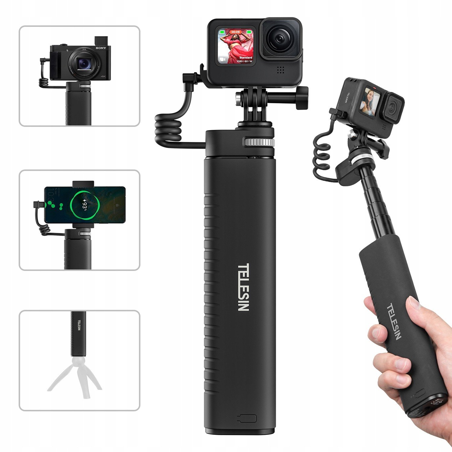 Akumulátor Powerbanka Selfie Stick do GoPro 11 10 9