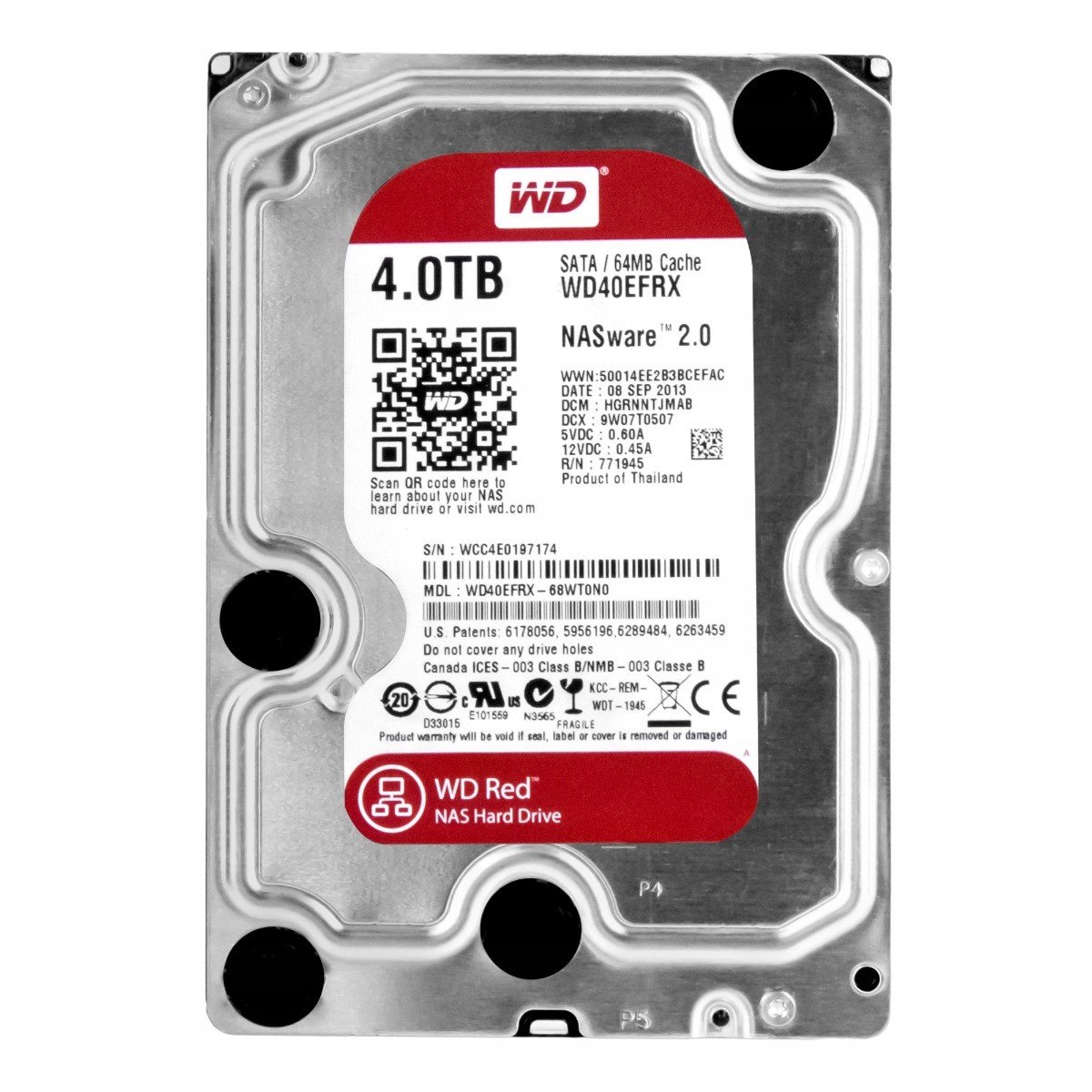 Wd Red 4TB 5,4K Sata III 3,5' WD40EFRX NASware 2.0