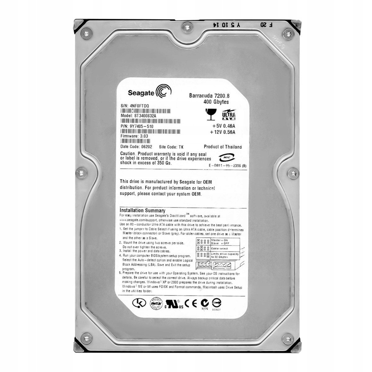 Seagate Barracuda 400GB 7.2k Ata 3.5'' ST3400832A