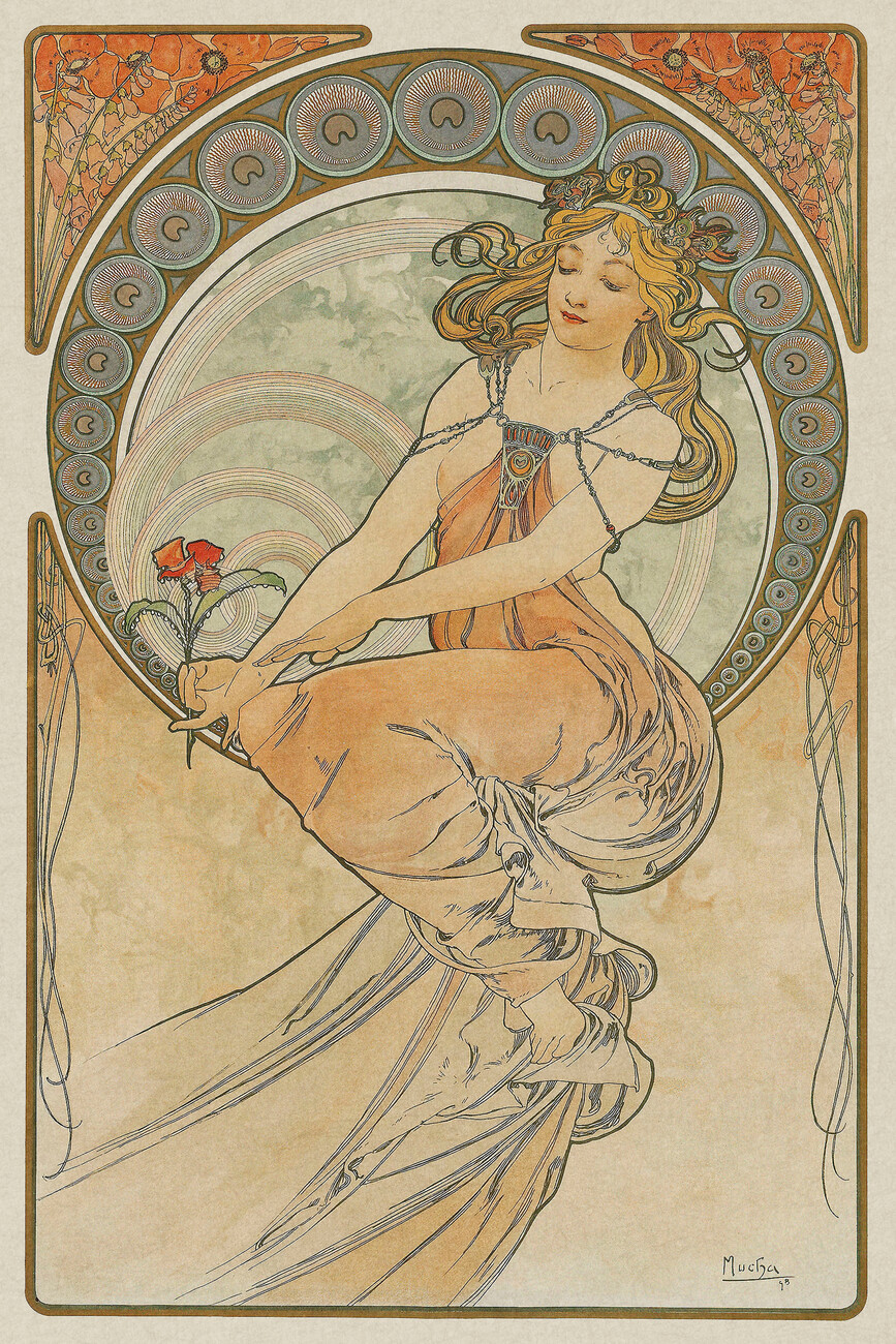 autor Obrazová reprodukce The Arts 3, Heavily Distressed (Beautiful Vintage Art Nouveau Lady) - Alfons / Alphonse Mucha, (26.7 x 40 cm)