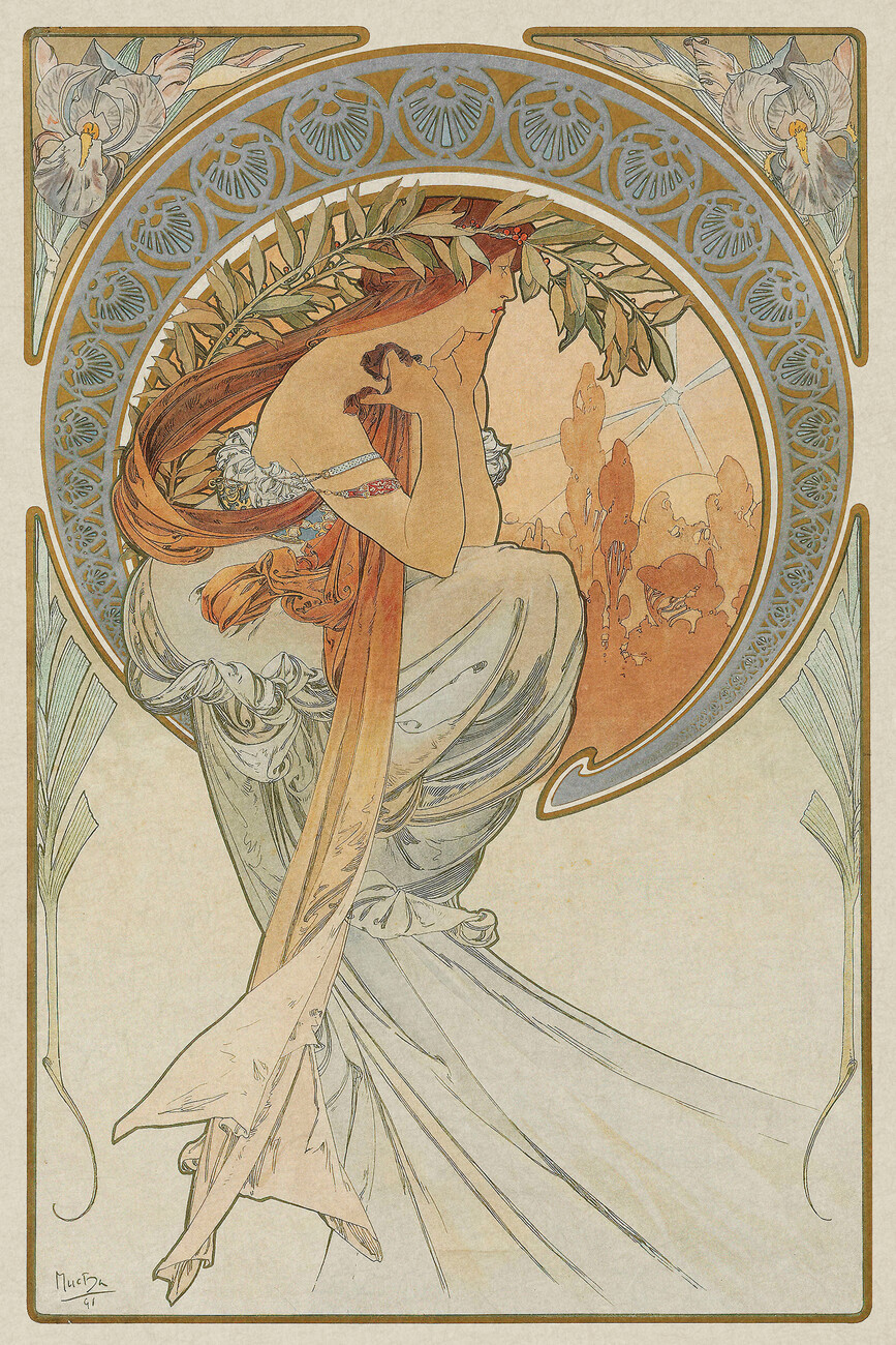 autor Obrazová reprodukce The Arts 4, Heavily Distressed (Beautiful Vintage Art Nouveau Lady) - Alfons / Alphonse Mucha, (26.7 x 40 cm)