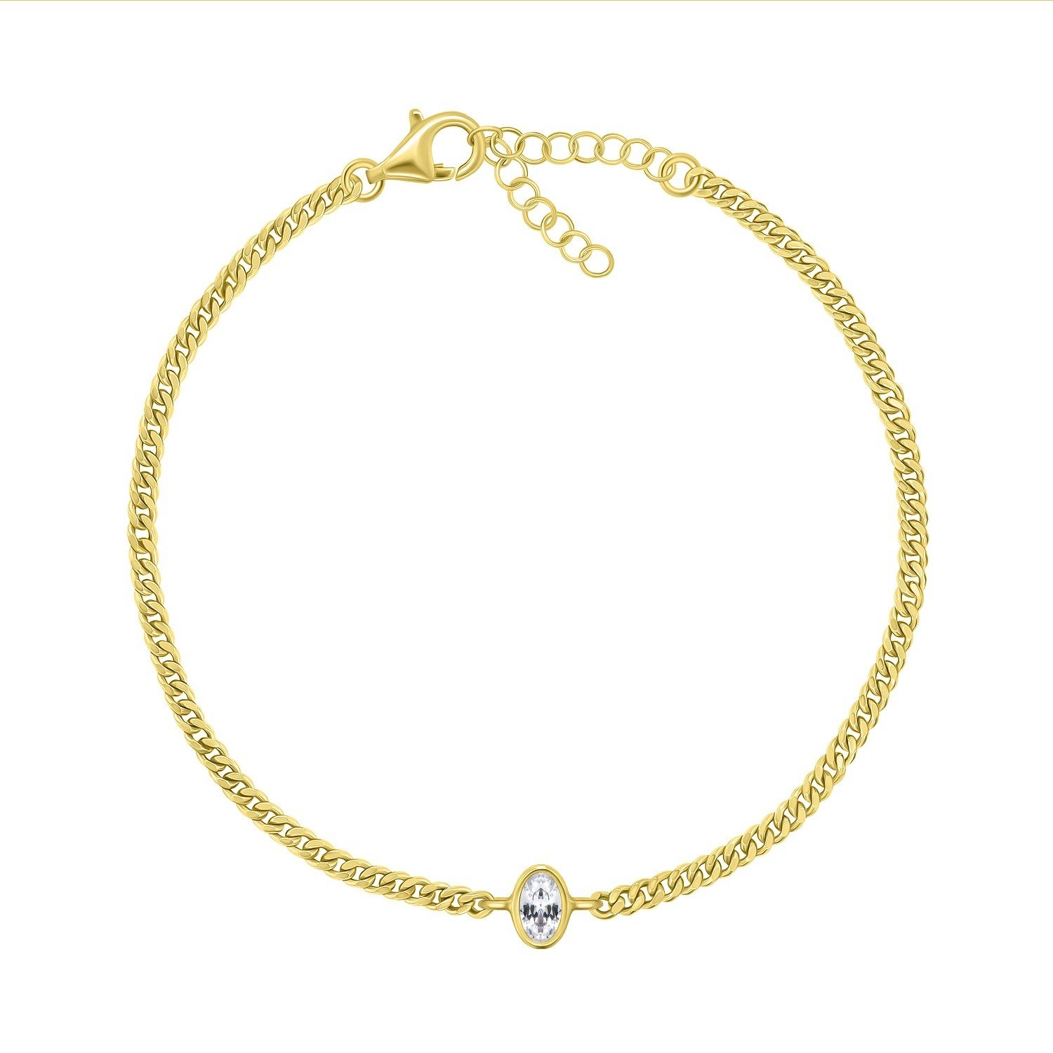 Brilio Silver Jemný pozlacený náramek s oválným zirkonem BRC113Y