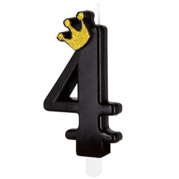 Svíčka dortová Číslice 4 černá s korunkou 8,8 cm