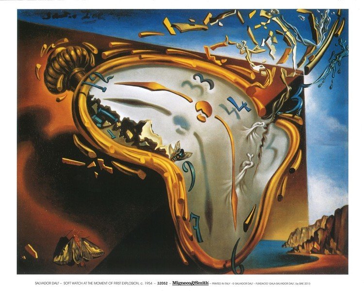 POSTERS Umělecký tisk Měkké hodiny v okamžiku prvního výbuchu, 1954, Salvador Dalí, (30 x 24 cm)