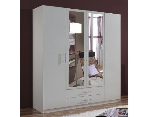 Šatní skříň se zrcadly Cliff, 180 cm, bílá