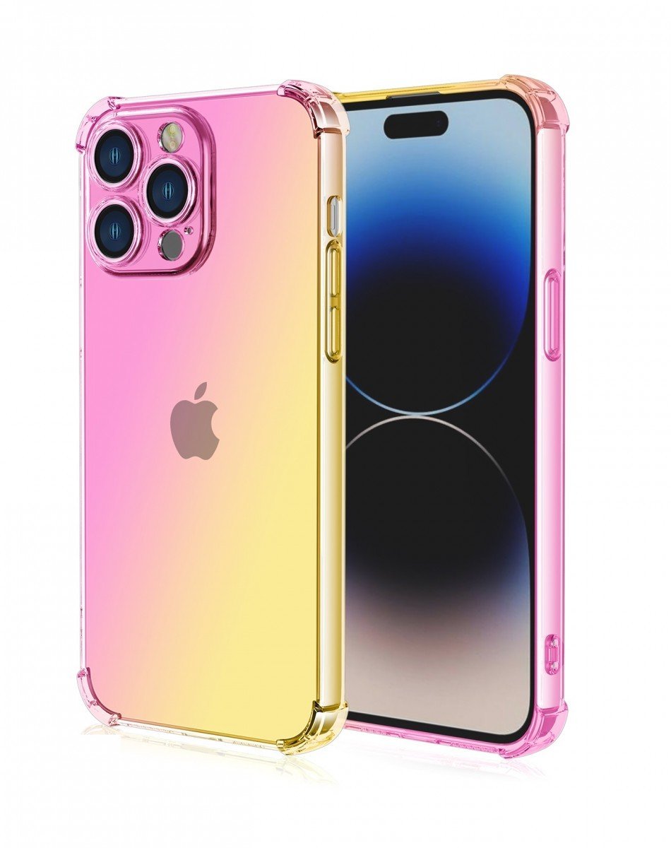 Kryt TopQ iPhone 15 Pro Max Shock duhový růžovo-žlutý 99710