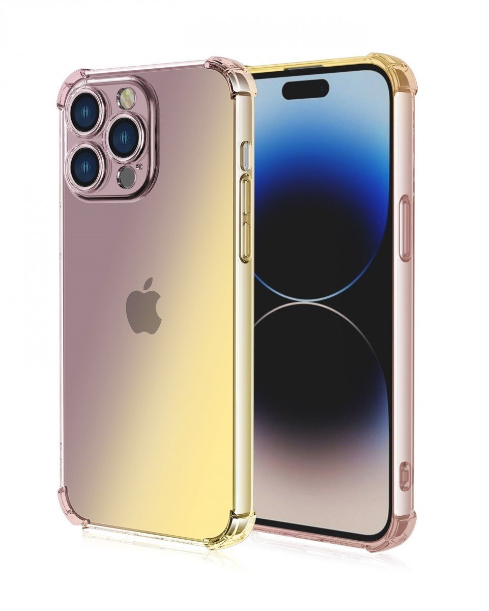 Kryt TopQ iPhone 15 Pro Shock duhový purpurovo-žlutý 99702