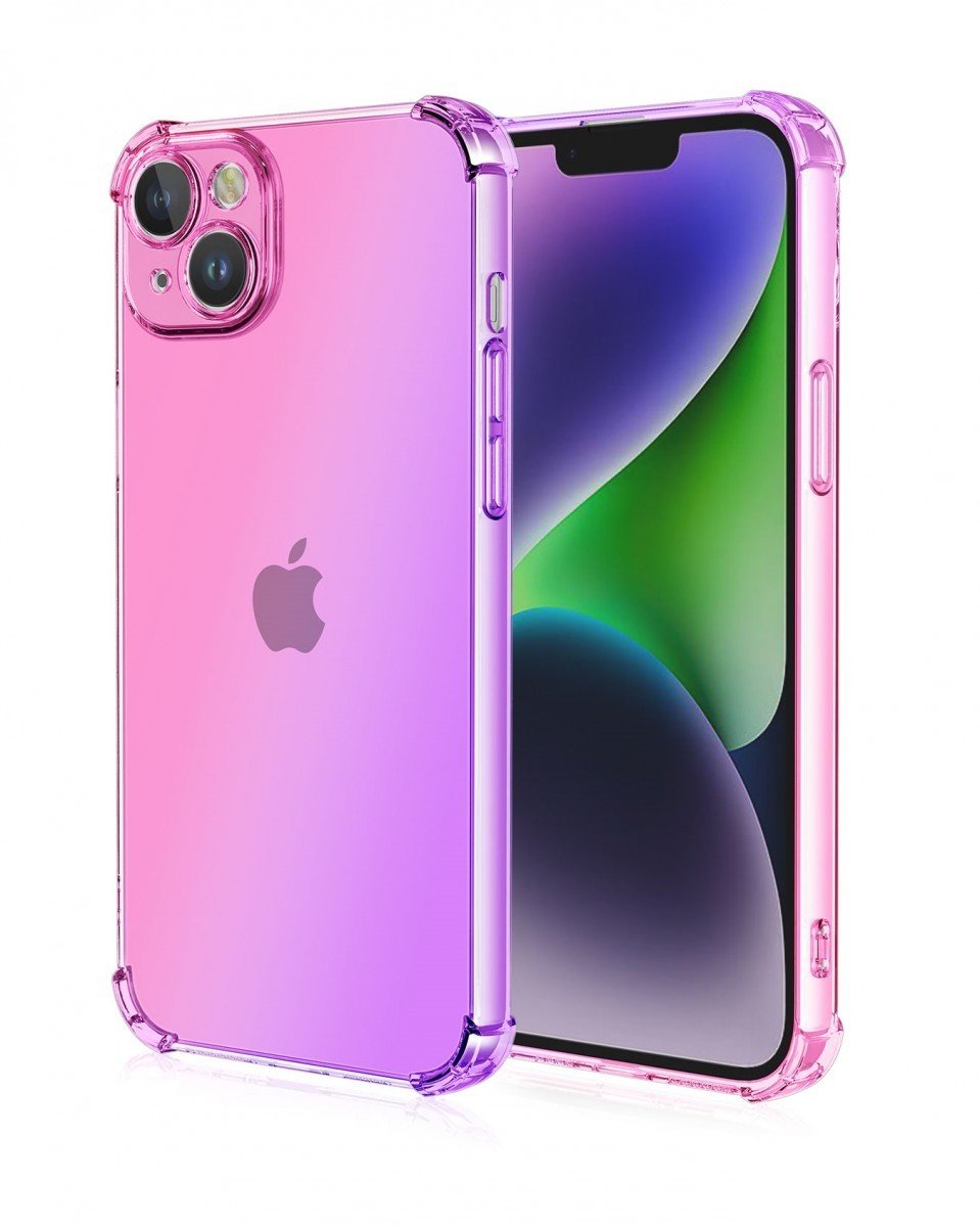 Kryt TopQ iPhone 15 Shock duhový růžovo-fialový 99693