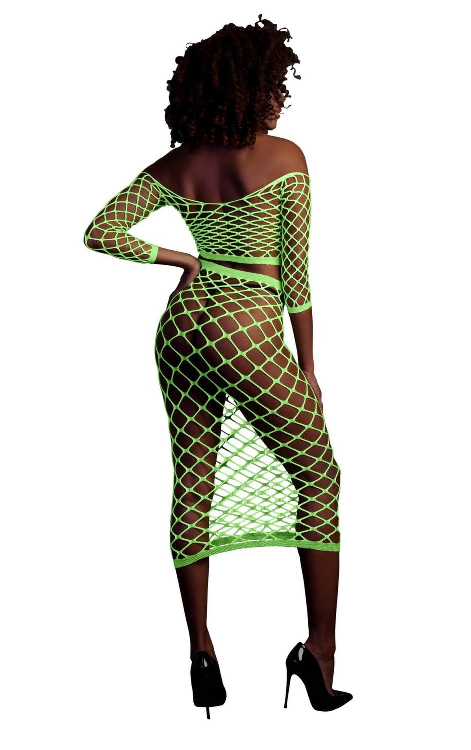 Ouch! - Glow in the Dark Mesh Skirt And Top (Lime)