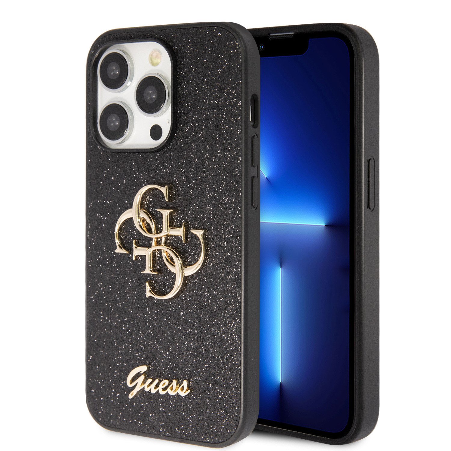 Ochranný kryt na iPhone 15 Pro MAX - Guess, Fixed Glitter 4G Metal Logo Black GUHCP15XHG4SGK