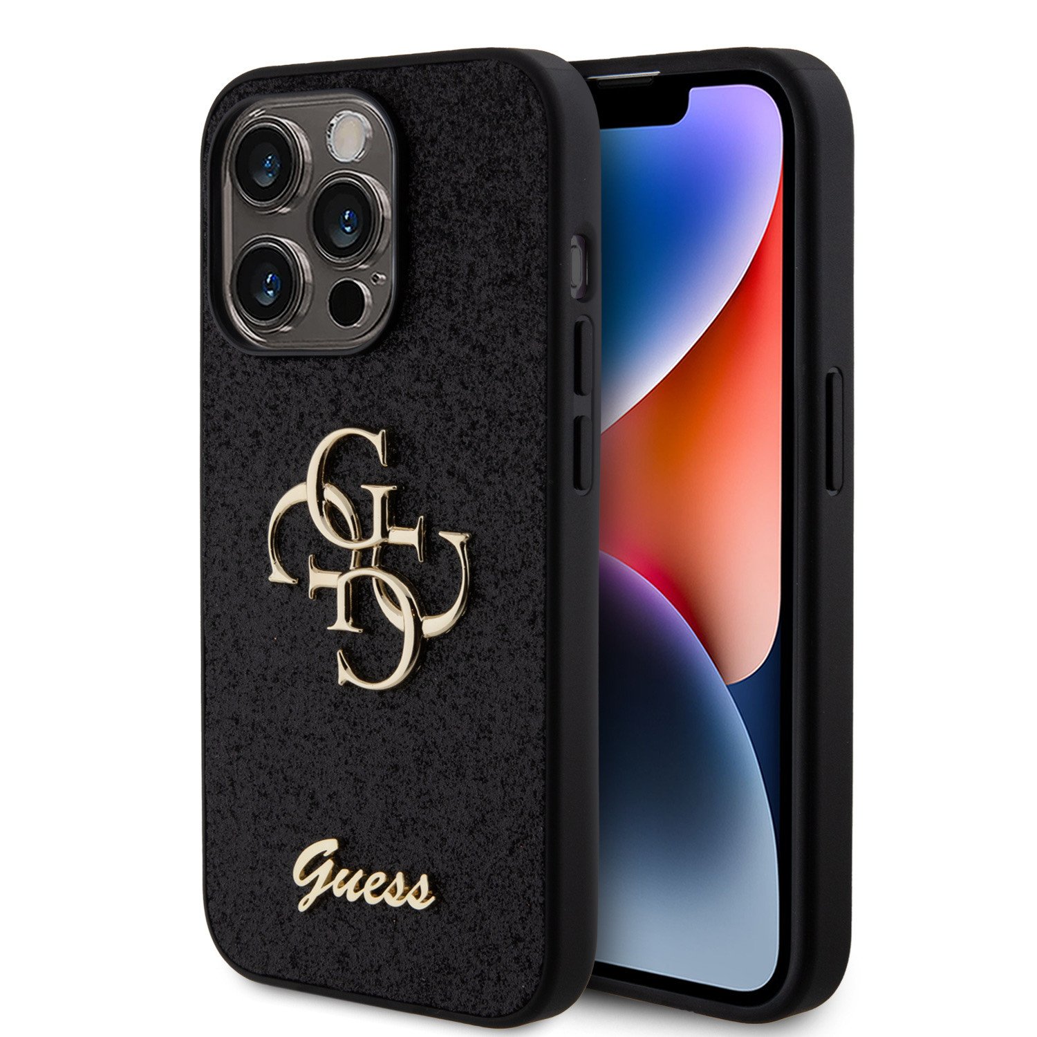 Ochranný kryt na iPhone 15 Pro - Guess, Fixed Glitter 4G Metal Logo Black GUHCP15LHG4SGK