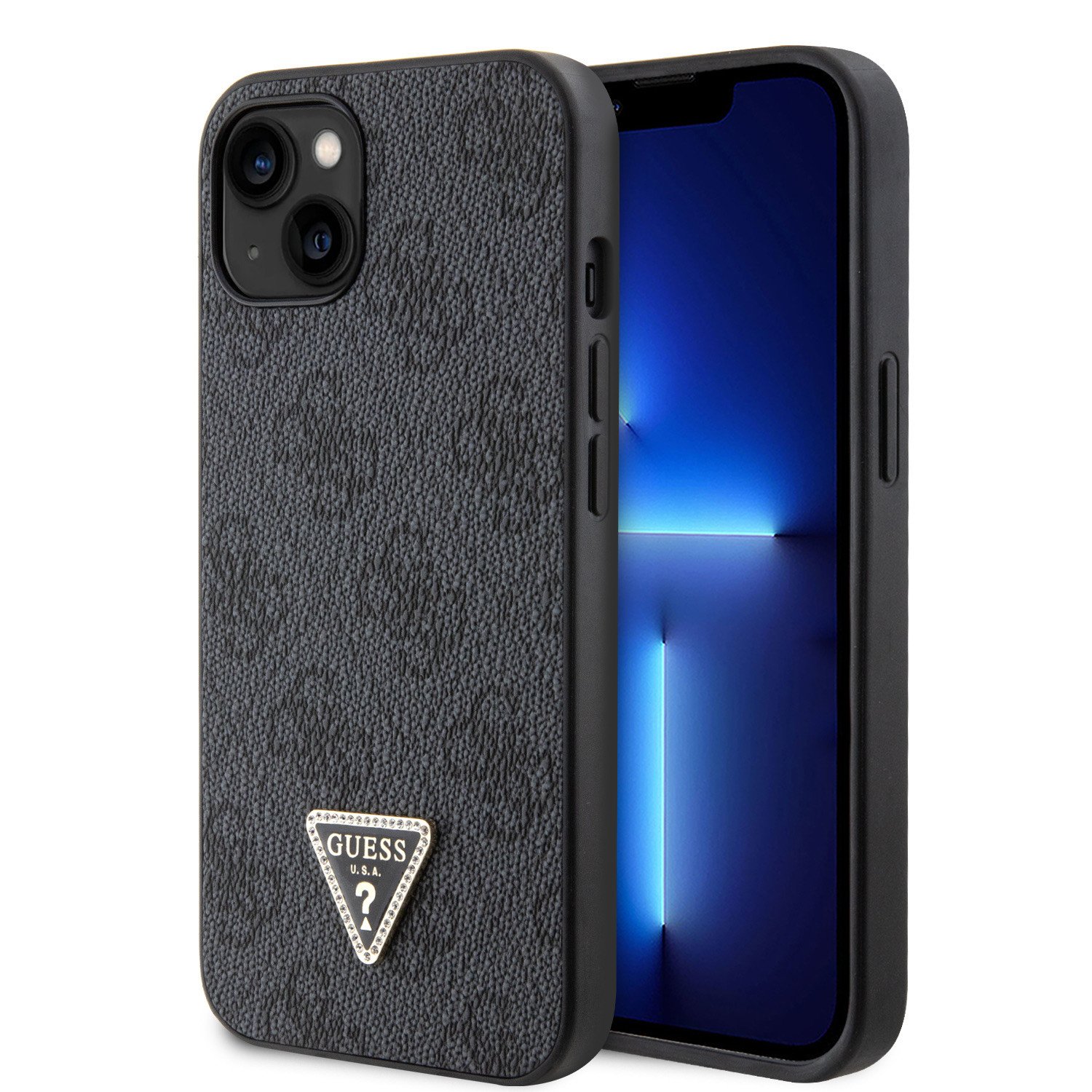 Ochranný kryt na iPhone 15 - Guess, 4G Strass Triangle Metal Logo Black GUHCP15SP4TDPK