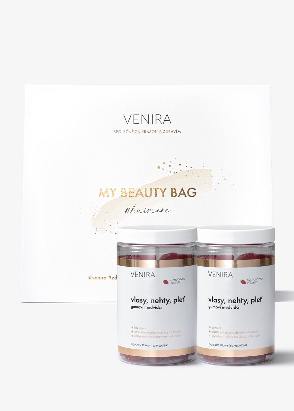 VENIRA beauty bag - 2x gumoví medvídci pro vlasy, nehty a pleť, jahoda, 120 kusů