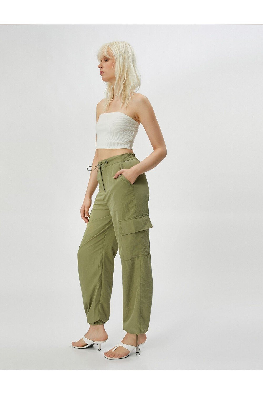 Koton Cargo Parachute Trousers with Pocket Detail, Stopper, Elastic.