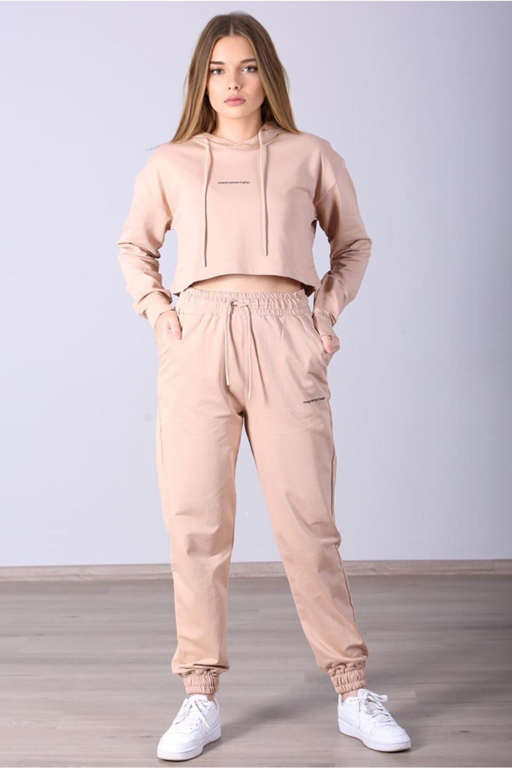 Madmext Mad Girls Camel Hoodie Women's Tracksuit Set