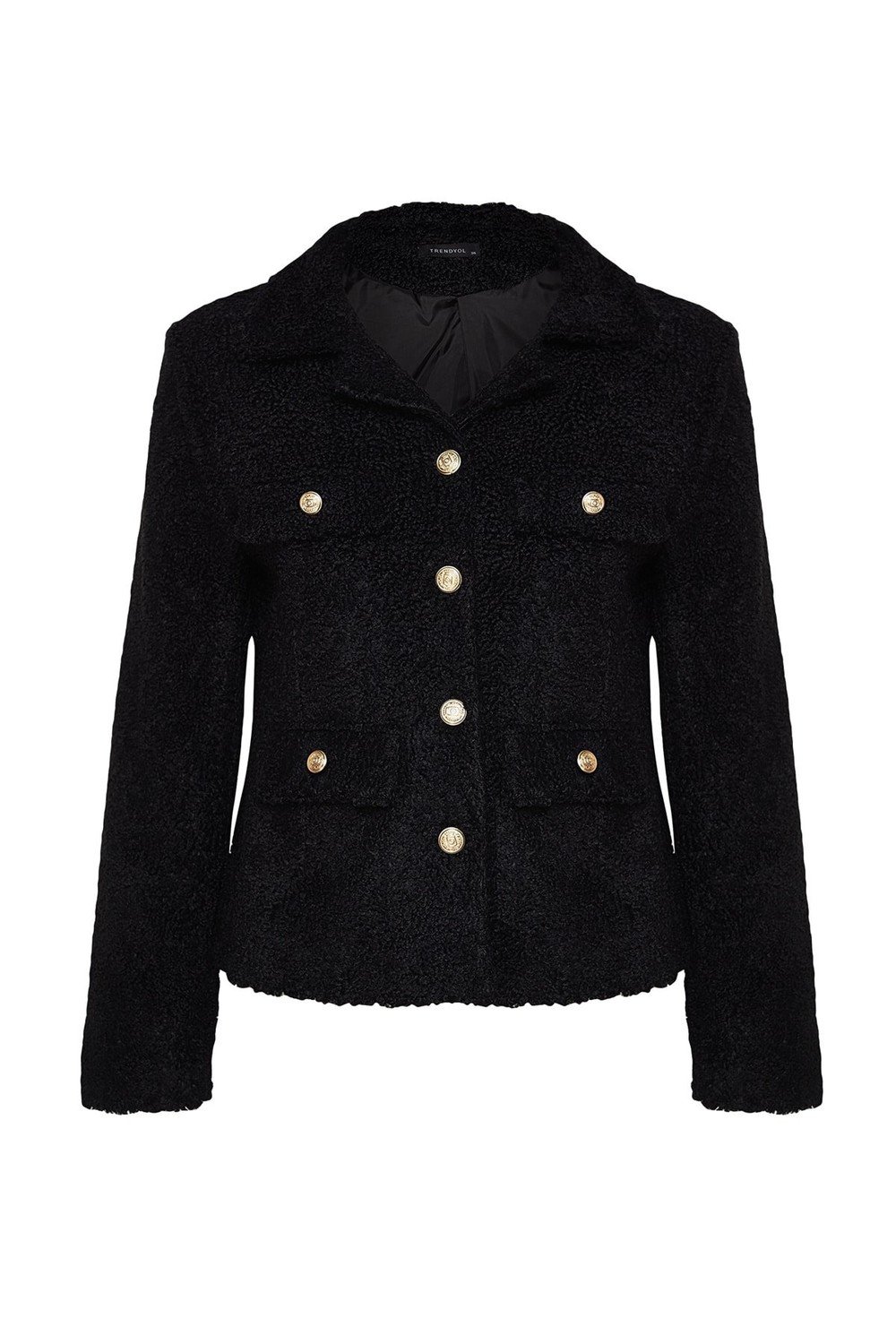 Trendyol Black Gold Button Detailed Plush Coat