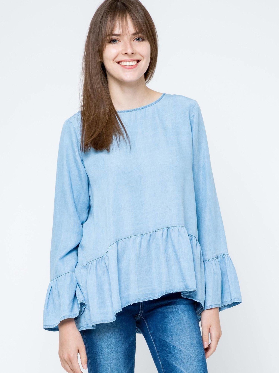 Blouse Euphora a'la jeans fastened with buttons at the back blue