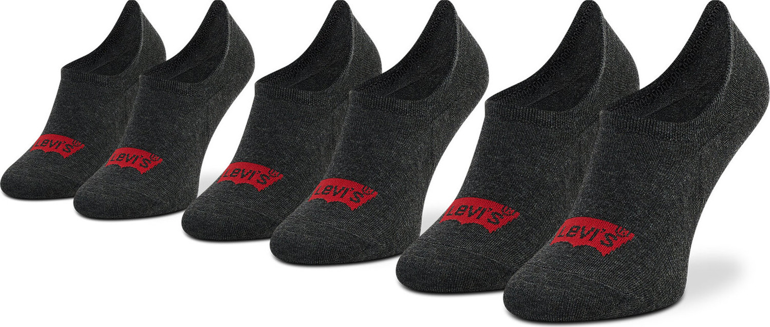 Sada 3 párů kotníkových ponožek unisex Levi's® 100003129 Anthracite Melange/Black