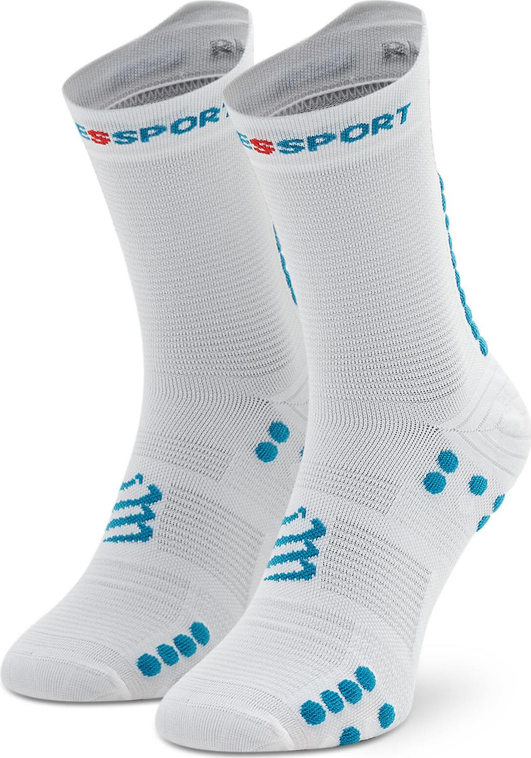 Klasické ponožky Unisex Compressport Pro Racing V4.0 Run High XU00046B White/Fjord Blue 011