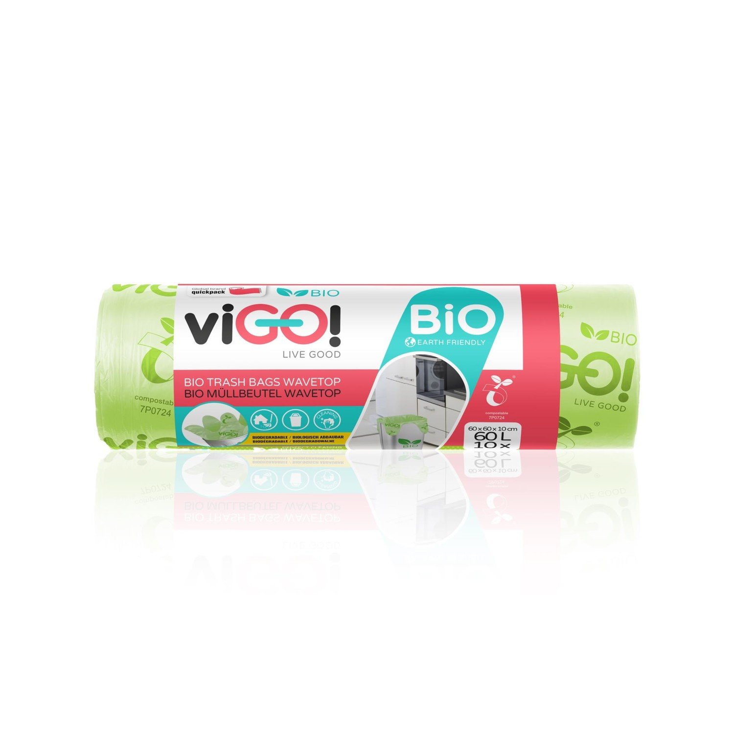 Pytle na odpadky viGO - Bio, zelené, 60 l, 10 ks
