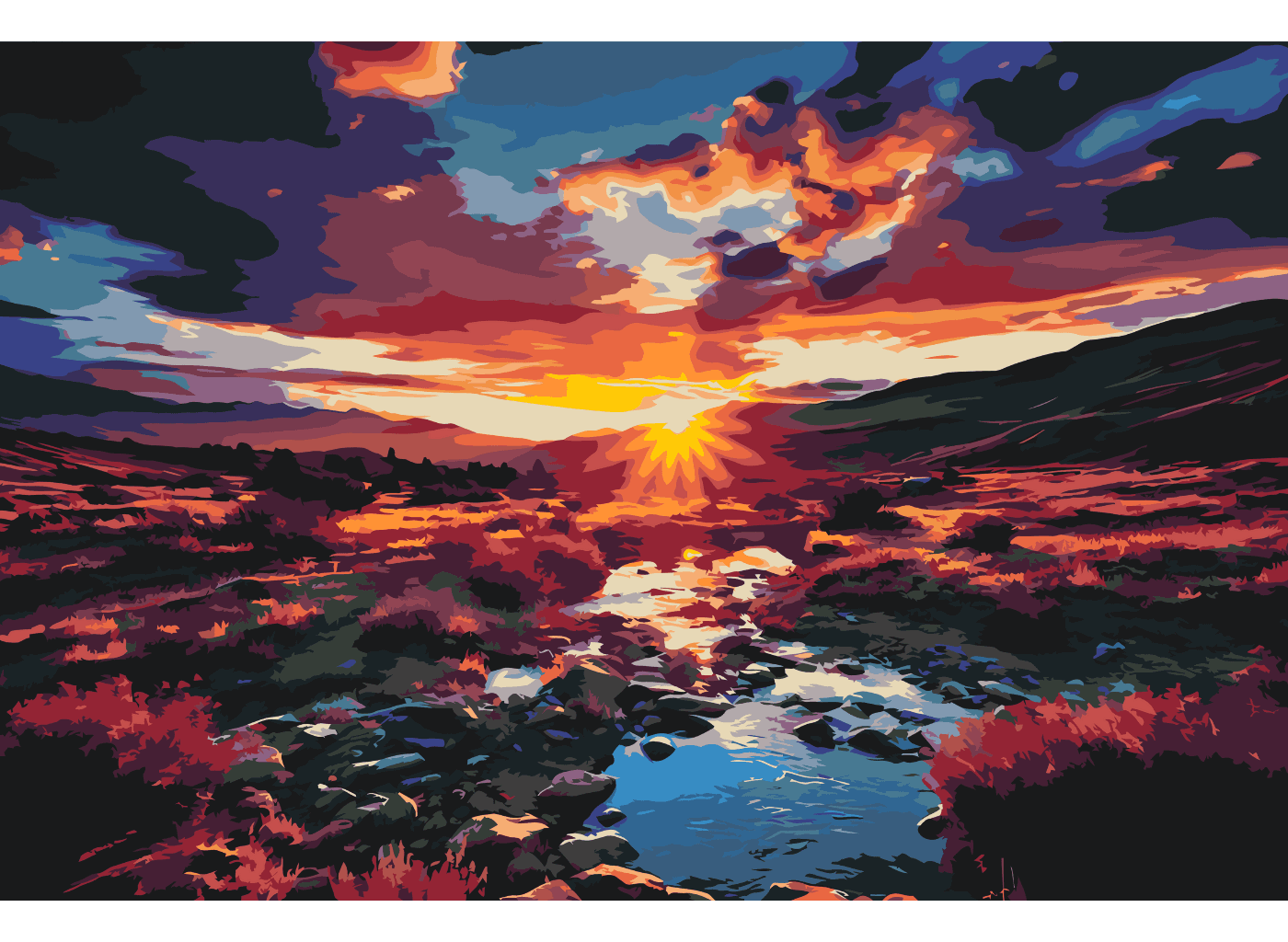 MALUJEŠ Malování podle čísel - ROMANTICKÝ VÝCHOD SLUNCE Rozměr: 40x60 cm, Rámování: bez rámu a bez vypnutí plátna