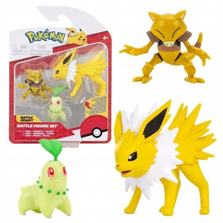 Jazwares Pokémon Battle Figure Set 3-Pack - Chikorita, Abra, Jolteon, 5-8cm