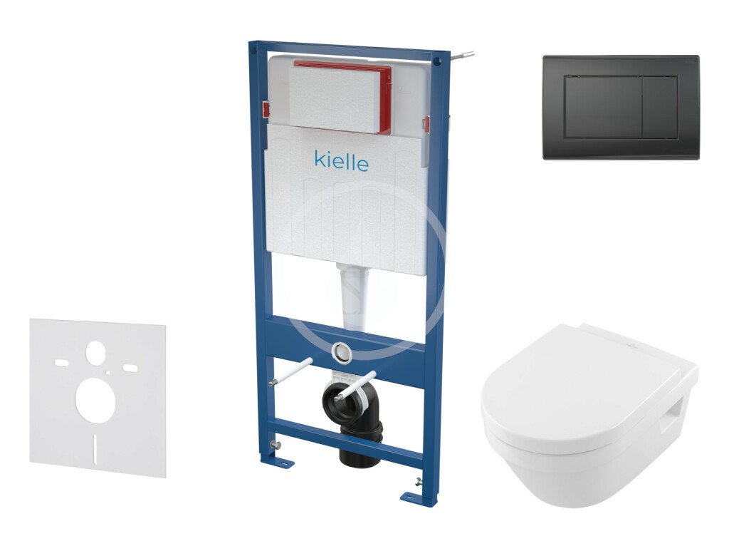 Kielle Set předstěnové instalace, klozetu Architectura a sedátka softclose, CeramicPlus, tlačítko Gemini lll, matná černá