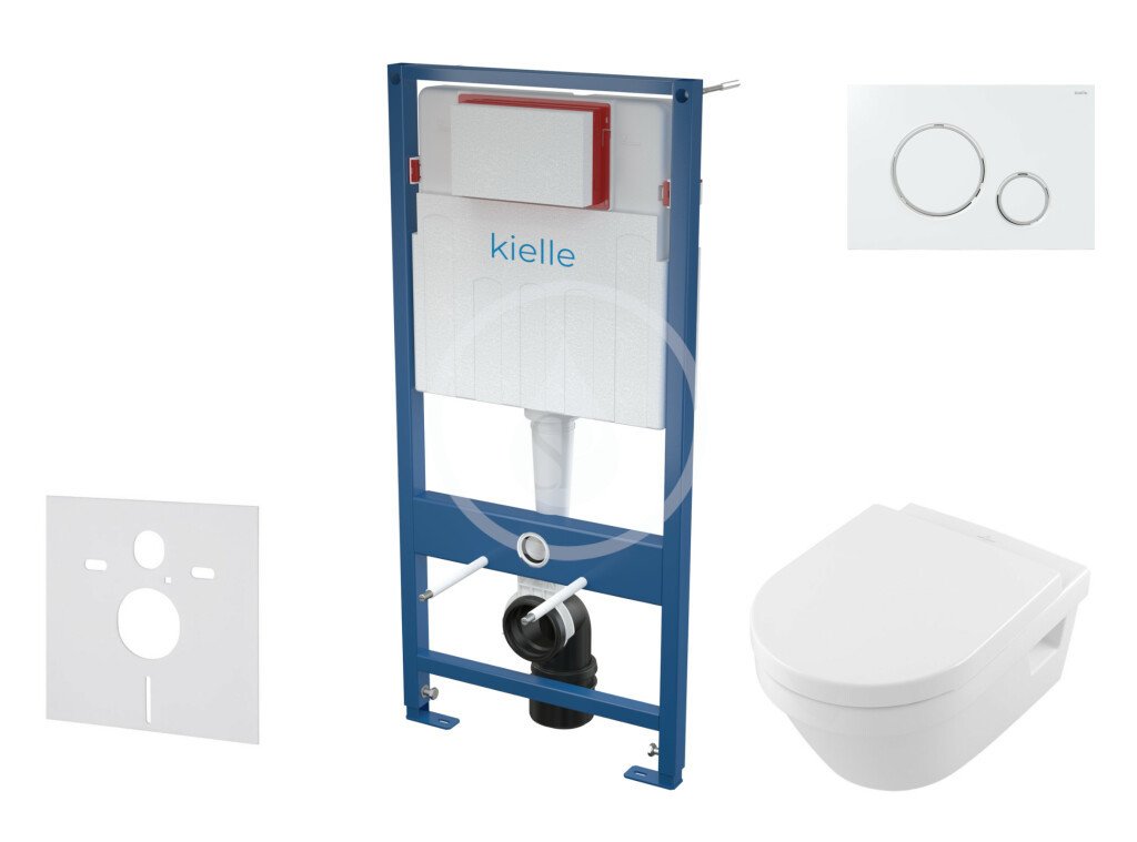 Kielle Set předstěnové instalace, klozetu Architectura a sedátka softclose, CeramicPlus, tlačítko Gemini ll, lesklá bílá/chrom