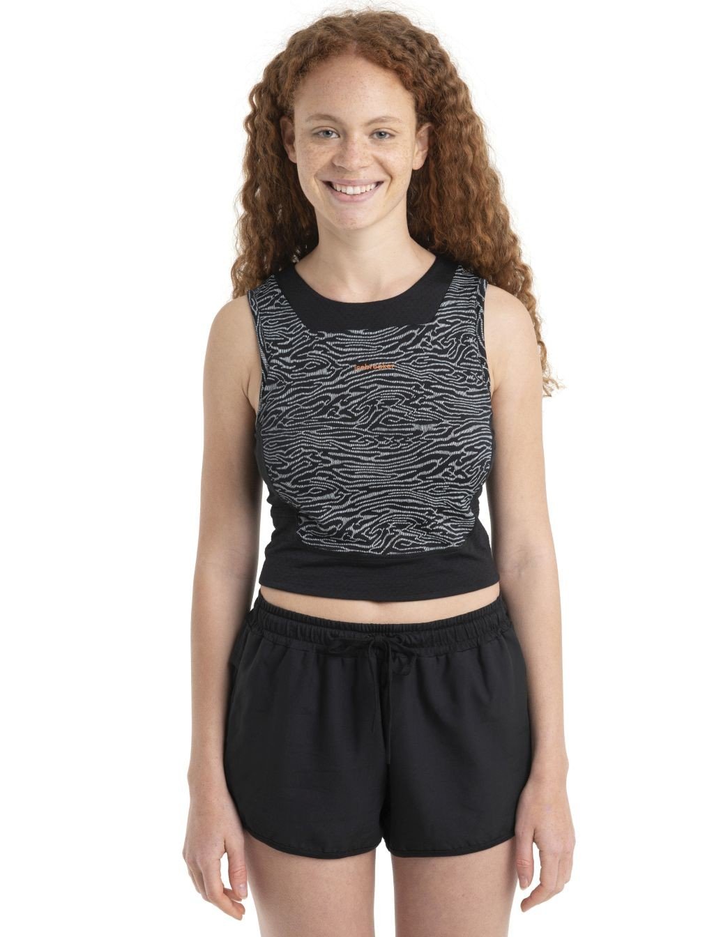 ICEBREAKER Wmns Merino 125 ZoneKnit Cropped BraTankTopo, Black/Snow/Aop velikost: XL