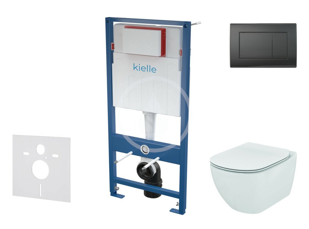 Kielle Set předstěnové instalace, klozetu Tesi a sedátka softclose, Aquablade, tlačítko Gemini lll, matná černá