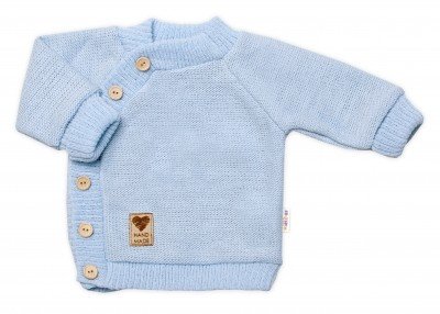 Dětský pletený svetřík s knoflíčky, zap. bokem, Hand Made Baby Nellys, modrý, vel. 56-62 (0-3m)