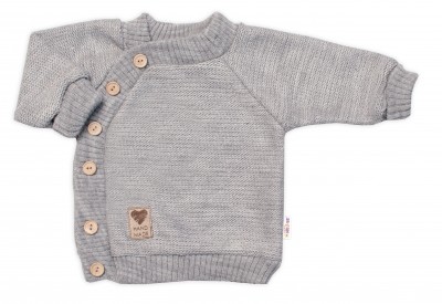 Dětský pletený svetřík s knoflíčky, zap. bokem, Hand Made Baby Nellys, šedý, vel. 56-62 (0-3m)