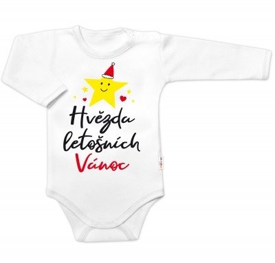 Body dlouhý rukáv Hvězda letošních Vánoc, Baby Nellys, bílé, vel. 56 (1-2m)