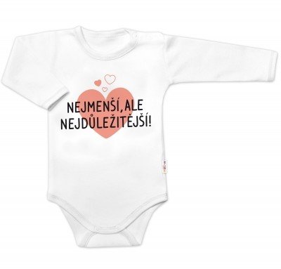 Body dlouhý rukáv, Nejmenší, ale nejdůležitější, Baby Nellys, bílé, vel. 56 (1-2m)