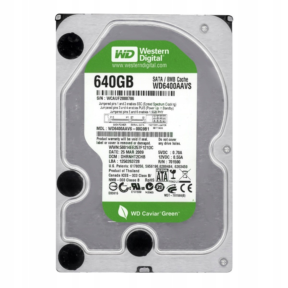 Wd Green 640GB 7.2k 8MB Sata II 3.5'' WD6400AAVS