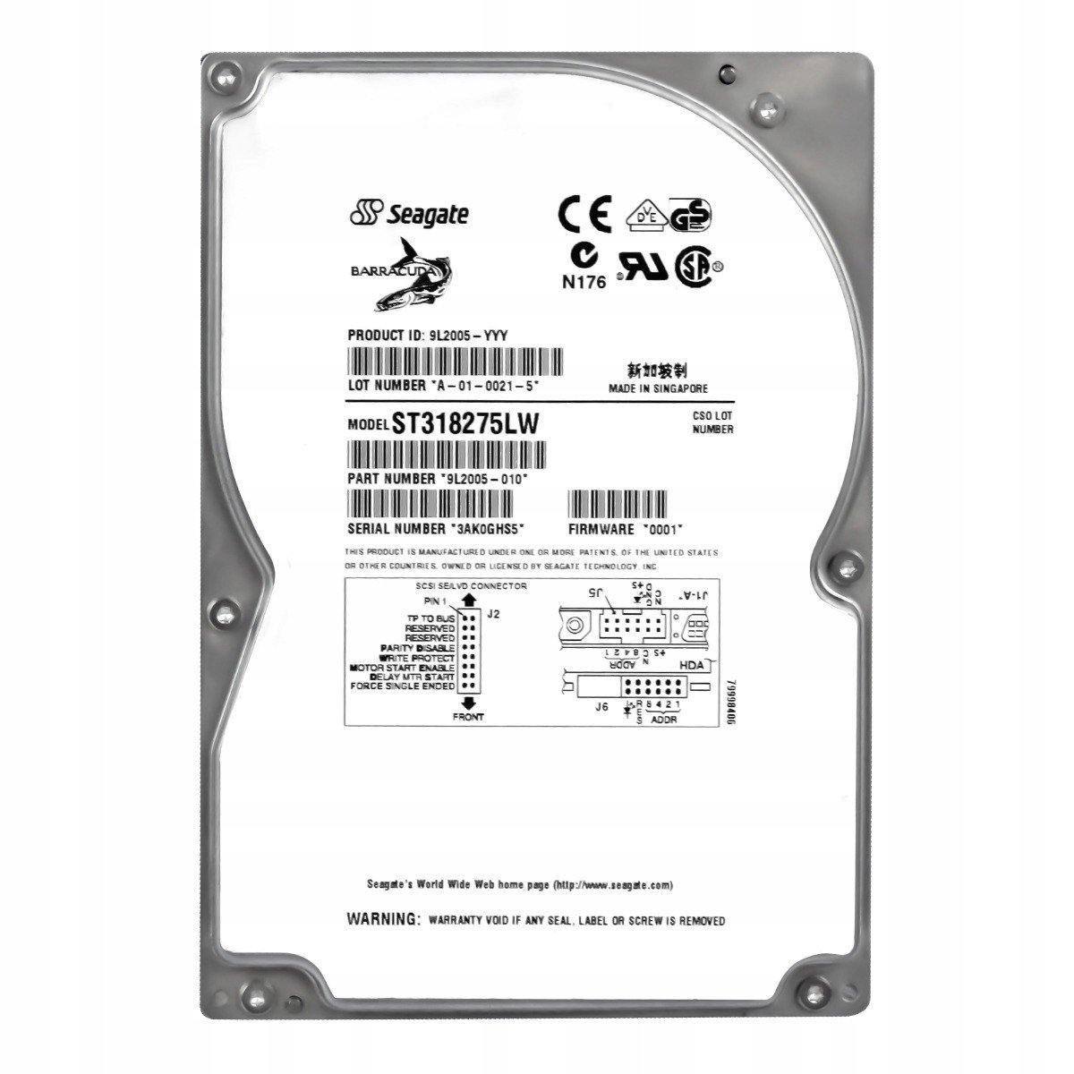 Seagate 18,2GB 7,2K 1MB Scsi 3,5'' ST318275LW