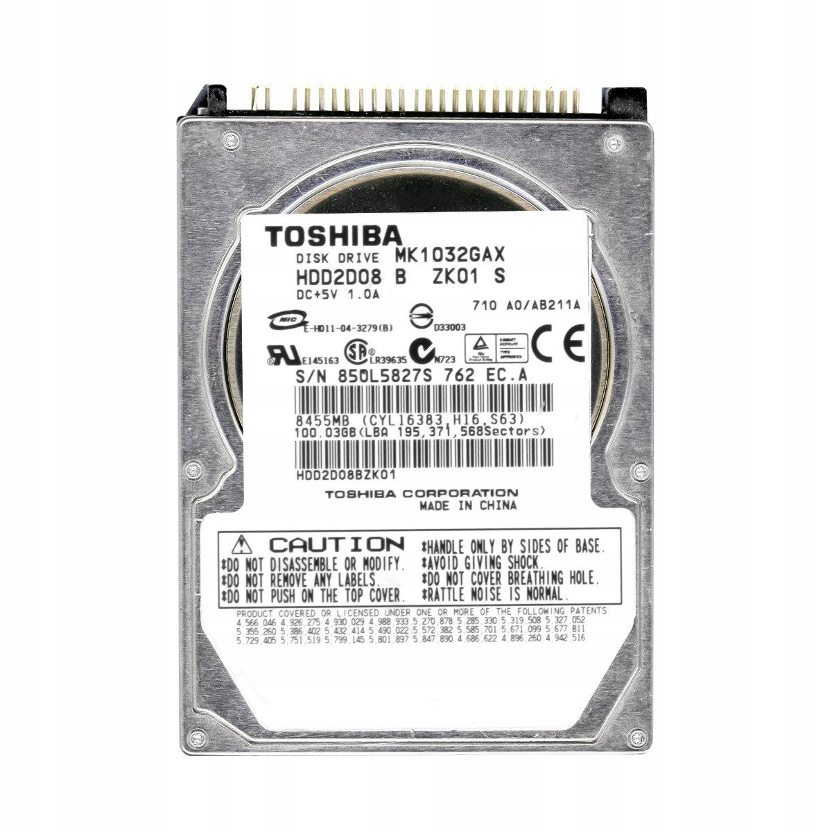 Toshiba 100GB 5,4K 16MB Ata 2,5'' MK1032GAX