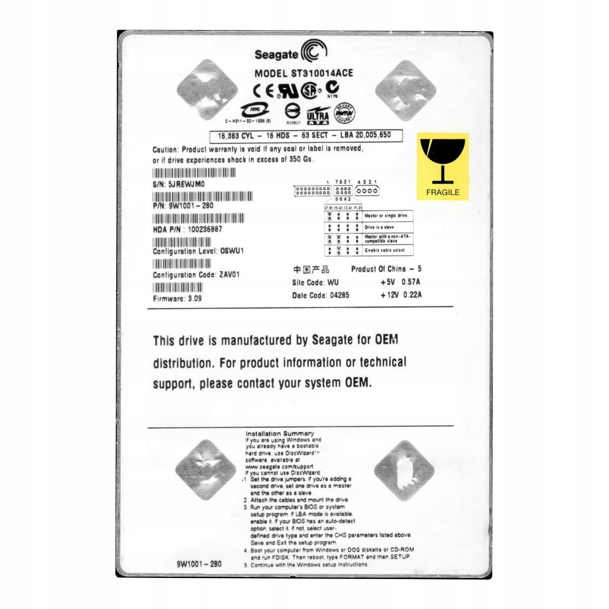 Seagate 10GB 5,4K 2MB Ata 3,5'' ST310014ACE