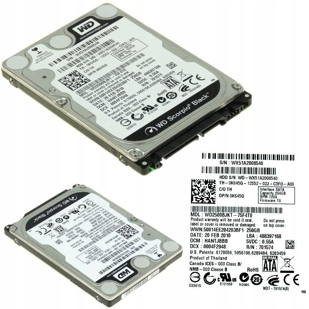 Dell 0K645G 250GB Sata II 7.2k 16MB WD2500BJKT 2.5