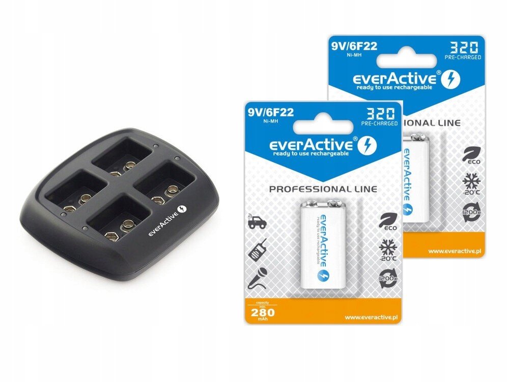 everActive nabíječka +2 akumulátorů 6F22 9V 320mAh