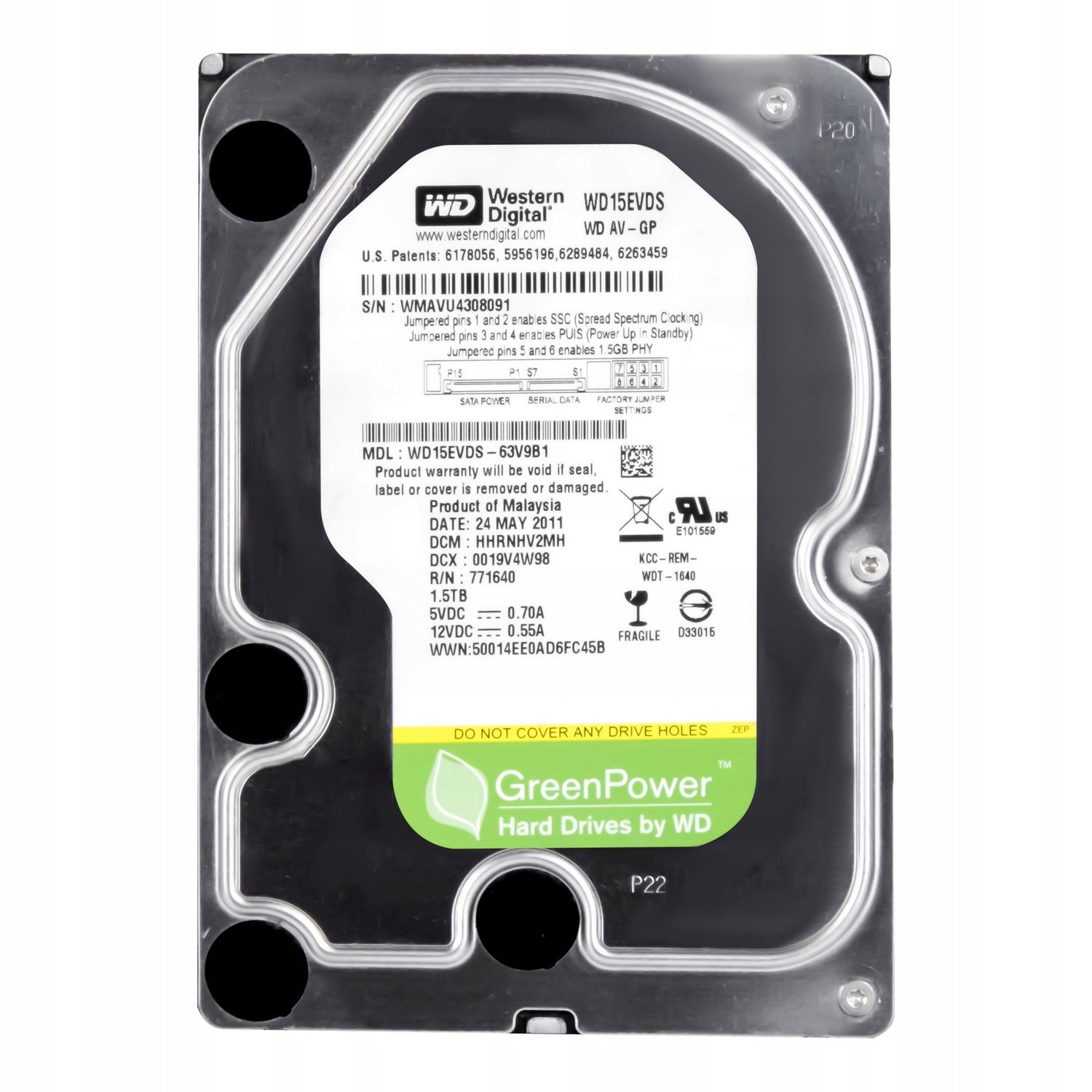 Wd Av-gp 1,5TB 5,4k 32MB Sata II 3,5'' WD15EVDS